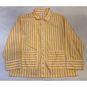 Lake Pajamas Women’s Medium Yellow White Stripe Button Front Pajama Top